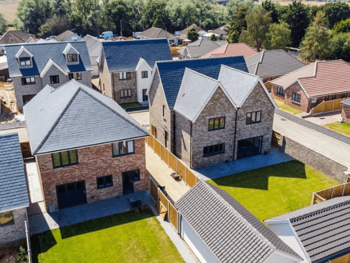 Birds-eye view image of new build houses